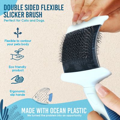 Image showing  Double-Sided Flexible Slicker Brush for Pets, Eco-Friendly Grooming Tool for Dogs and Cats, OPFXSLB09-BLU