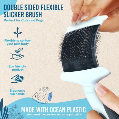 Image showing  Double-Sided Flexible Slicker Brush for Pets, Eco-Friendly Grooming Tool for Dogs and Cats, OPFXSLB09-GRY