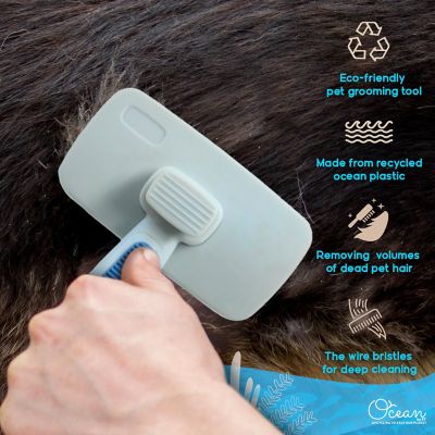 Image showing  Self-Cleaning Slicker Brush for Pets, Retractable, Eco-Friendly Grooming Tool for Dogs & Cats, OPLRSLB11-BLU