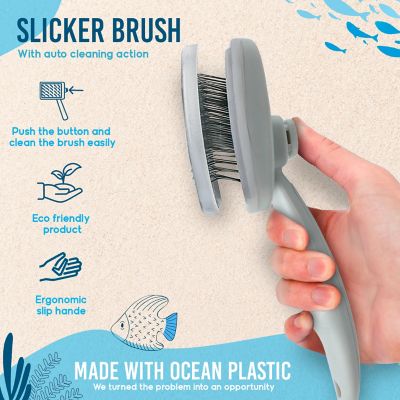 Image showing  Self-Cleaning Slicker Brush for Pets, Retractable, Eco-Friendly Grooming Tool for Dogs & Cats, OPLRSLB11-GRY