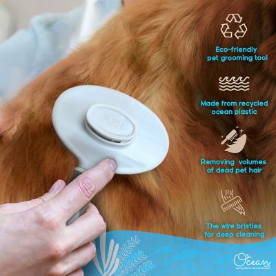 Image showing  Self-Cleaning Pin Slicker Brush, Retractable Head, Eco-Friendly Grooming Tool for Dogs & Cats, OPMSLB10-BEI