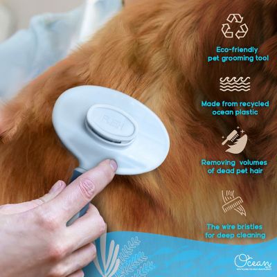 Image showing  Self-Cleaning Pin Slicker Brush, Retractable Head, Eco-Friendly Grooming Tool for Dogs & Cats, OPMSLB10-BLU