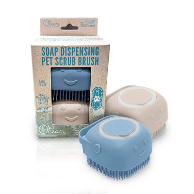 Ocean Plastic by PT Eco-Friendly Soap Dispensing Pet Scrub Brush, Assorted Colors, Sustainable Grooming Tool for Dogs and Cats