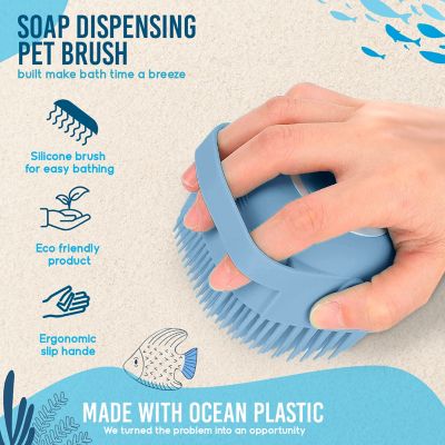 Image showing  Eco-Friendly Soap Dispensing Pet Scrub Brush, Assorted Colors, Sustainable Grooming Tool for Dogs and Cats