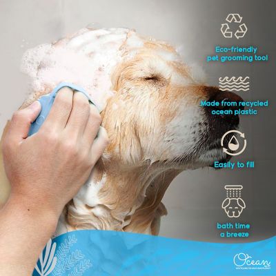 Image showing  Eco-Friendly Soap Dispensing Pet Scrub Brush, Assorted Colors, Sustainable Grooming Tool for Dogs and Cats