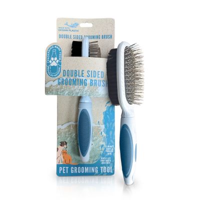 Ocean Plastic by PT Double-Sided Oval Grooming Brush, Eco-Friendly Pet Brush for Dogs and Cats, OPSDGRB05-BLU