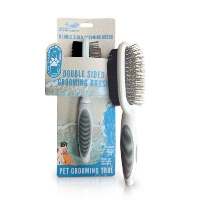 Ocean Plastic by PT Double-Sided Oval Grooming Brush, Eco-Friendly Pet Brush for Dogs and Cats, OPSDGRB05-GRY
