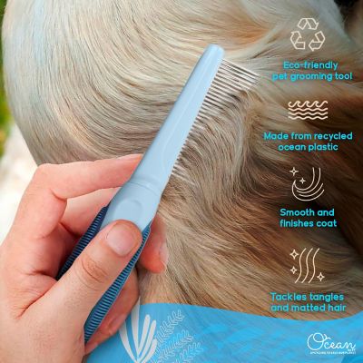 Image showing  Single-Sided Pin Comb Brush for Pets, Eco-Friendly Grooming Tool for Dogs and Cats, OPSSPCM08-BLU