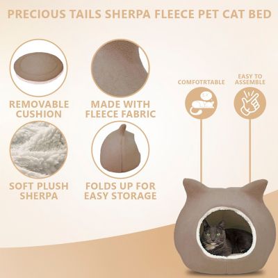 Image showing  Cat Bed, Cave Beds for Cats, Sherpa Fleece Cat House/Tent with Removable Cushion for Pet Kittens