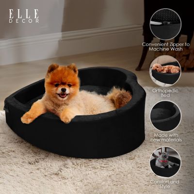 Image showing ELLE Decor Heart-Shaped Orthopedic Pet Bed, Stylish and Supportive Bed for Dogs and Cats