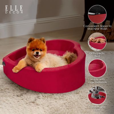 Image showing ELLE Decor Heart-Shaped Orthopedic Pet Bed, Stylish and Supportive Bed for Dogs and Cats