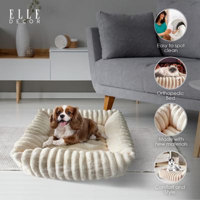 Image showing ELLE Decor Square Plush Pet Cuddler Bed, Stylish and Comfortable Bedding for Dogs and Cats