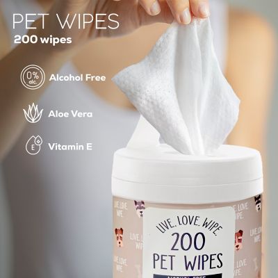 Image showing  Unscented Pet Grooming Wipes for Dogs & Puppies - 200ct Canister with Aloe & Vitamin E