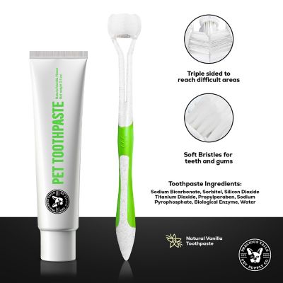 Image showing  Triple-Sided Pet Toothbrush Kit, Eco-Friendly Wheat Straw Material for Dogs and Cats