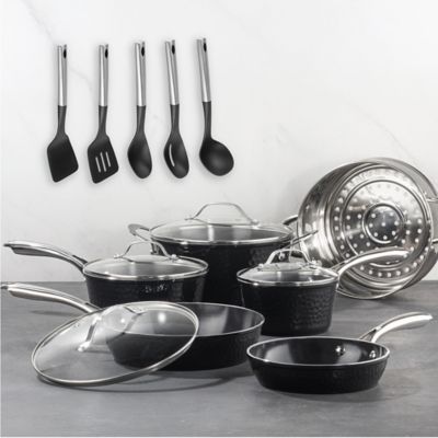 Image showing  Hammered Black 15 pc. Cookware Set