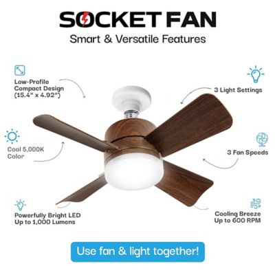 Image showing  15.7 in. Indoor Socket Fan LED Ceiling Fan with Remote, Wood Pattern