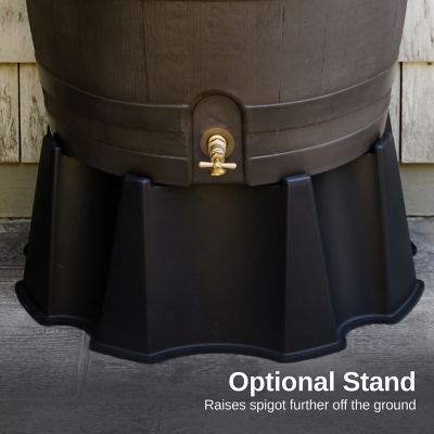Image showing 5 th RTS Home Accents 50 Gallon Polyethylene Flat Back Brass Spigot Rain Barrel, Walnut Color