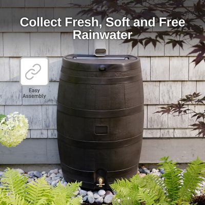 Image showing 6 th RTS Home Accents 50 Gallon Polyethylene Flat Back Brass Spigot Rain Barrel, Walnut Color