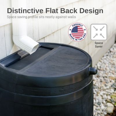 Image showing  50 Gallon Polyethylene Flat Back Eco Rain Barrel, Black Color
