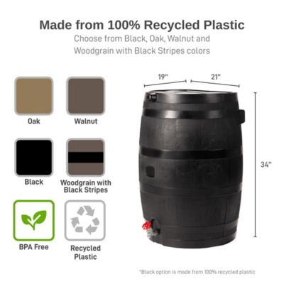 Image showing  50 Gallon Polyethylene Flat Back Eco Rain Barrel, Black Color