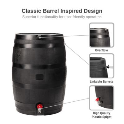 Image showing  50 Gallon Polyethylene Flat Back Eco Rain Barrel, Black Color