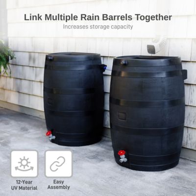 Image showing  50 Gallon Polyethylene Flat Back Eco Rain Barrel, Black Color