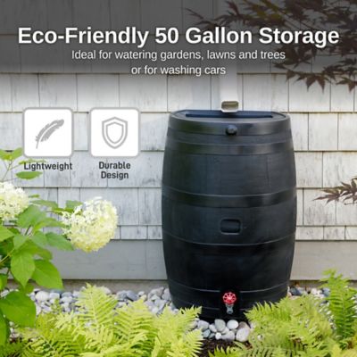 Image showing 6 th RTS Home Accents 50 Gallon Polyethylene Flat Back Eco Rain Barrel, Black Color