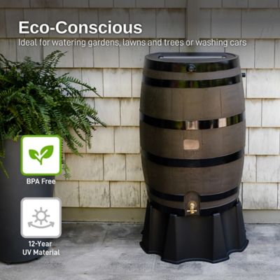 Image showing 5 th RTS Home Accents 50 Gallon Polyethylene Flat Back Rain Barrel Stand, Black Color