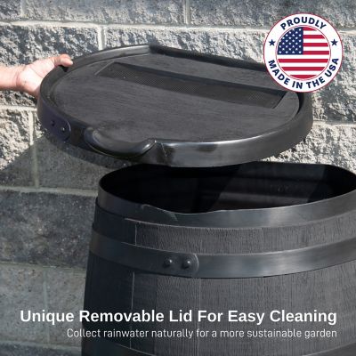 Image showing  55 Gallon Premium Polyethylene Flat Back Eco Rain Barrel with Removable Lid, Black Color