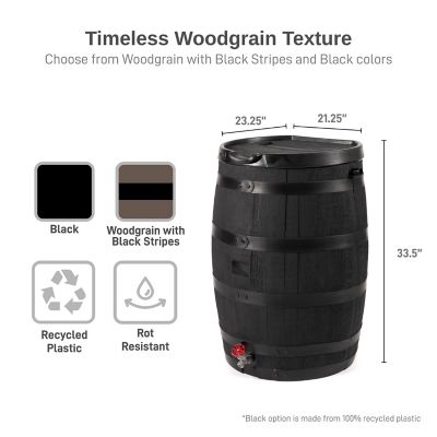 Image showing  55 Gallon Premium Polyethylene Flat Back Eco Rain Barrel with Removable Lid, Black Color