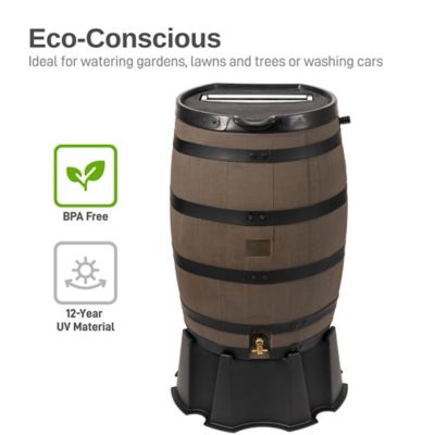 Image showing 6 th RTS Home Accents 55 Gallon Polyethylene Flat Back Rain Barrel Stand, Black Color