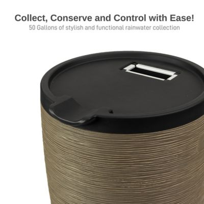 Image showing  50 Gallon Polyethylene Newport Rain Barrel with Removable Lid and Stand