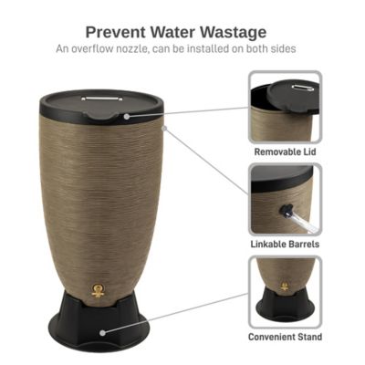 Image showing  50 Gallon Polyethylene Newport Rain Barrel with Removable Lid and Stand