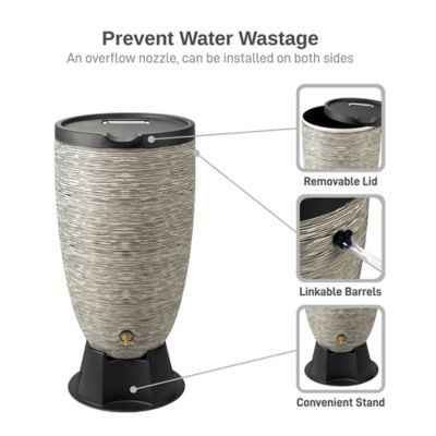 Image showing  50 Gallon Polyethylene Newport Rain Barrel with Removable Lid and Stand