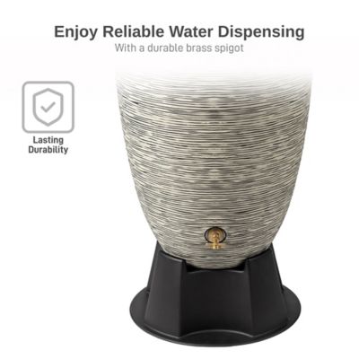 Image showing  50 Gallon Polyethylene Newport Rain Barrel with Removable Lid and Stand
