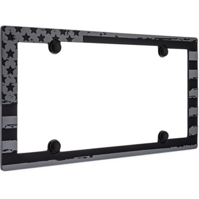 Image showing  American Flag, Matte Black with Fastener Caps License Plate Frame