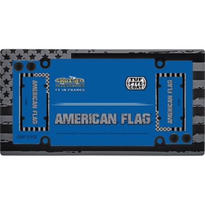 Image showing  American Flag, Matte Black with Fastener Caps License Plate Frame