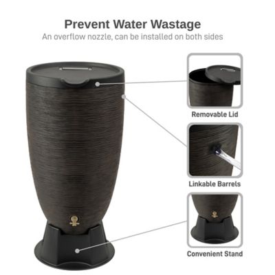 Image showing  50 Gallon Polyethylene Newport Rain Barrel with Removable Lid and Stand