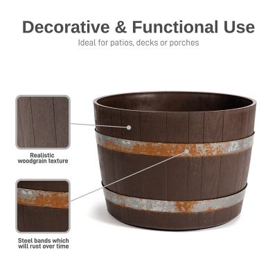 Image showing  24 in. Polyethylene Better Barrel Planter, Walnut Color