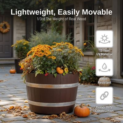 Image showing  24 in. Polyethylene Better Barrel Planter, Walnut Color