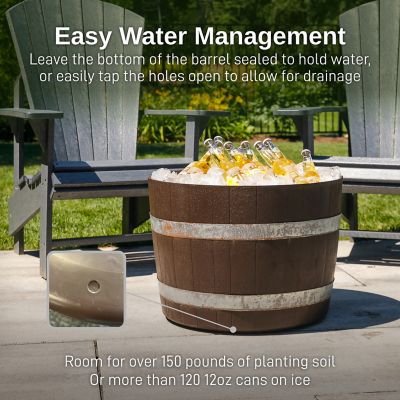 Image showing 6 th RTS Home Accents 24 in. Polyethylene Better Barrel Planter, Walnut Color