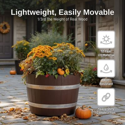 Image showing  24 in. Polyethylene Better Barrel Planter, Walnut Color (2 Pack)