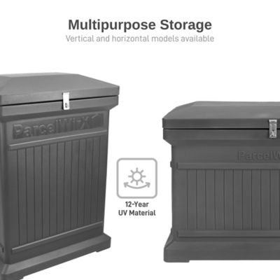 Image showing  ParcelWirx Premium Horizontal Large Lockable Package Delivery Box with Hinged Lid, Graphite Color