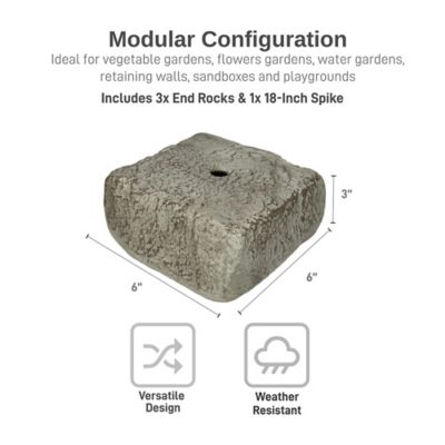 Image showing  Rock Lock Raised Garden Bed End Rock Pack (3x End Rocks and 1x 18-inch spike)