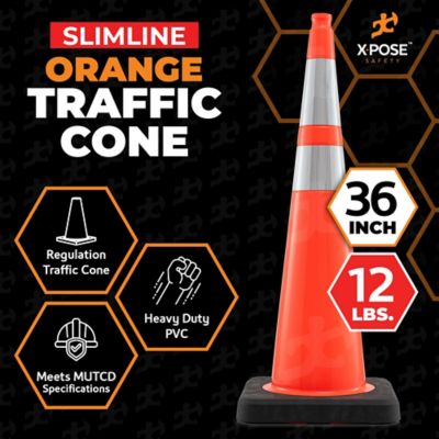 Image showing  8 Pack 12 lbs base Slim Line 6 in. and 4 in. Collar PVC Multi-Purpose Safety Traffic Cone Orange 36 in.