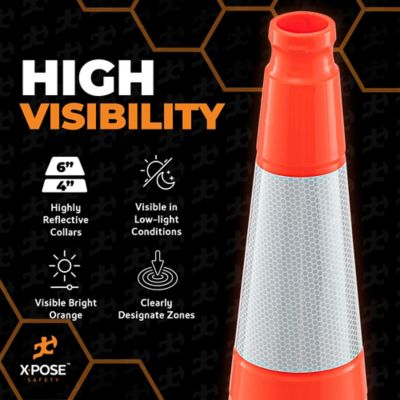 Image showing  8 Pack 12 lbs base Slim Line 6 in. and 4 in. Collar PVC Multi-Purpose Safety Traffic Cone Orange 36 in.