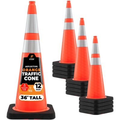Xpose Safety 12 Pack 15 lbs base 6 in. and 4 in. Collar PVC Multi-Purpose Safety Traffic Cone Orange 36 in.