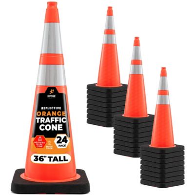 Xpose Safety 24 pk. 15 lb. base 6 in. and 4 in. collar PVC Multi Purpose Safety Traffic Cone, Orange, 36 in.