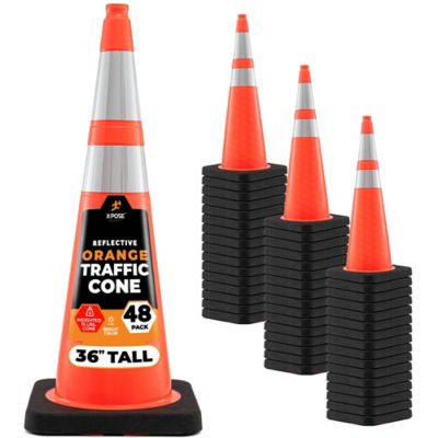 Xpose Safety 48 Pack 15 lbs base 6 in. and 4 in. Collar PVC Multi-Purpose Safety Traffic Cone Orange 36 in.
