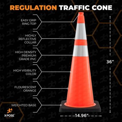 Image showing  48 Pack 15 lbs base 6 in. and 4 in. Collar PVC Multi-Purpose Safety Traffic Cone Orange 36 in.